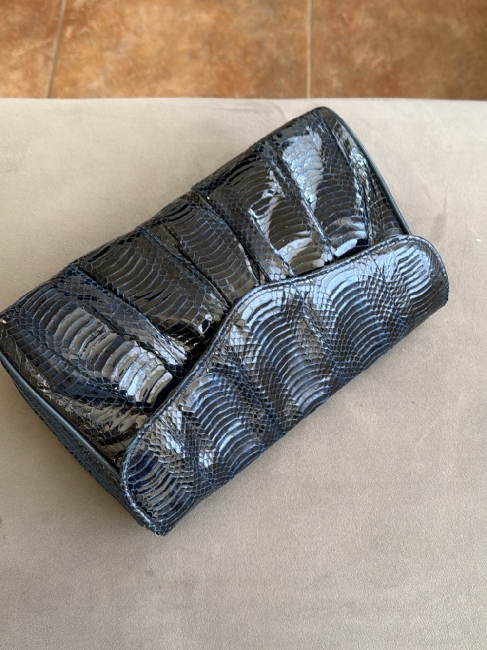 J.Renee Navy Blue Embossed Clutch Bag Reptile Texture Excellent Condition